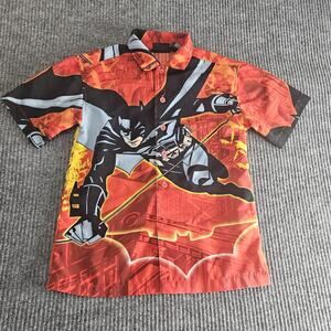Batman Begins Shirt Boys 5/6 Red Button Front Short Sleeve Graphic Tee